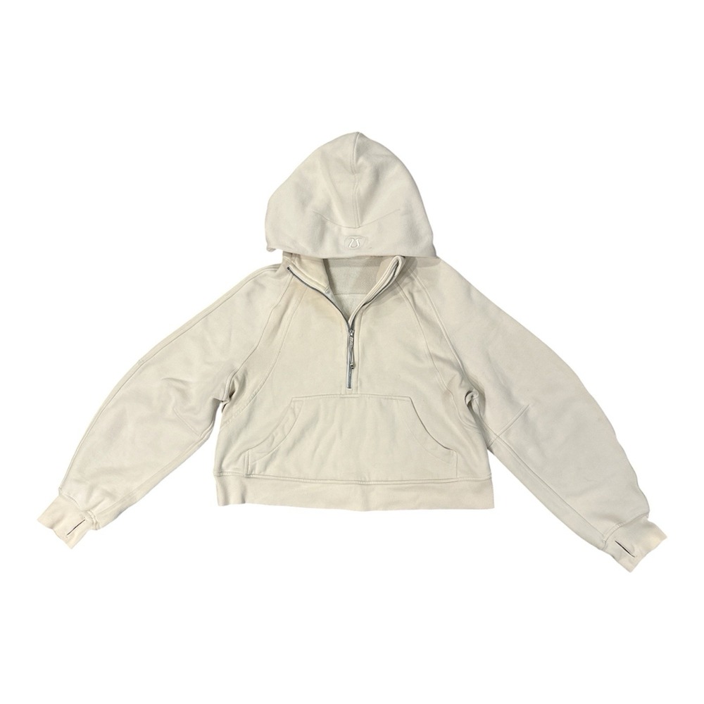 Lululemon Scuba Oversized Neck 1/2Zip Hoodie Cream Size M/L Cropped Kangaroo Po